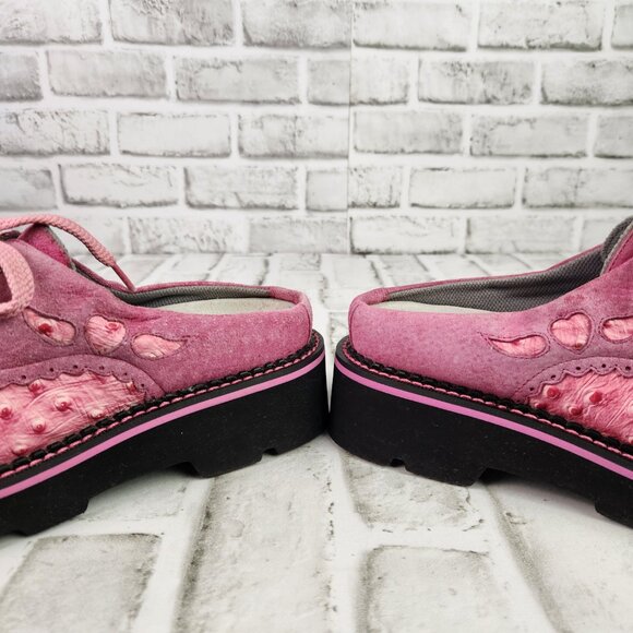 Ariat Fatbaby Platform Women's Sz 7 B Pink Suede Ostrich Print Y2K Chunky Clogs - Picture 4 of 10